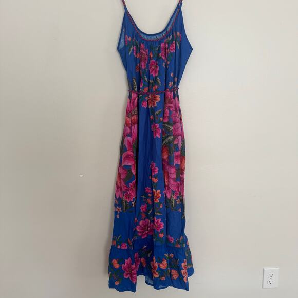 Farm Rio Blue Summer Fruit Scarf Lenzing Ecovero Euroflax Maxi Dress - Picture 7 of 9